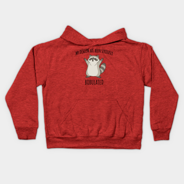 Funny My Discom Has Been Seriously Bobulated Raccoon Wordplay Kids Hoodie by Luxinda