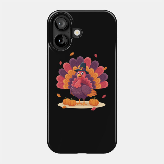 Cute Thanksgiving Turkey with Pilgrim Hat – Funny Fall Holiday Phone Case by Creatifly Graphic Tees