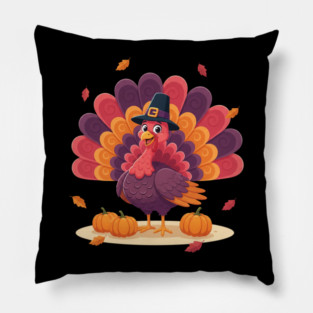 Cute Thanksgiving Turkey with Pilgrim Hat – Funny Fall Holiday Pillow