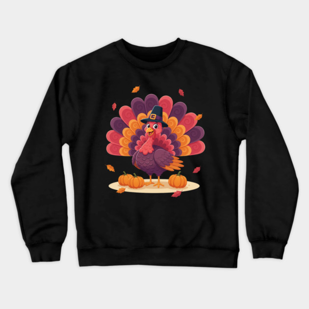 Cute Thanksgiving Turkey with Pilgrim Hat – Funny Fall Holiday Crewneck Sweatshirt by Creatifly Graphic Tees