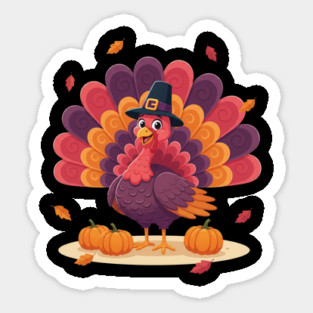 Cute Thanksgiving Turkey with Pilgrim Hat – Funny Fall Holiday Magnet