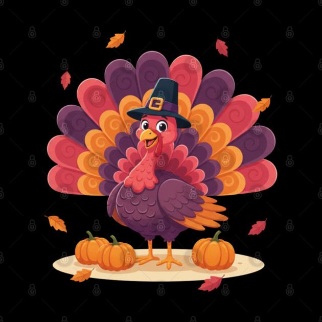Cute Thanksgiving Turkey with Pilgrim Hat – Funny Fall Holiday by Creatifly Graphic Tees