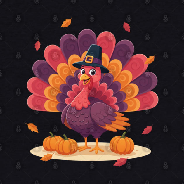 Cute Thanksgiving Turkey with Pilgrim Hat – Funny Fall Holiday by Creatifly Graphic Tees