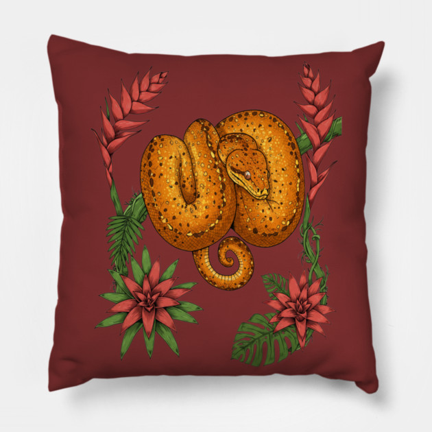 Amazon Tree Boa with Tropical Bromeliads Pillow by BirdsnStuff