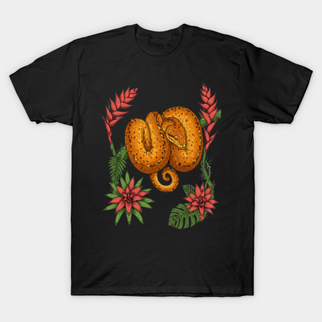 Amazon Tree Boa with Tropical Bromeliads T-Shirt by BirdsnStuff