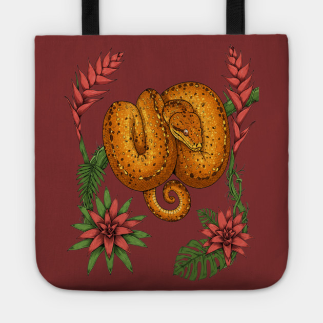 Amazon Tree Boa with Tropical Bromeliads Tote by BirdsnStuff