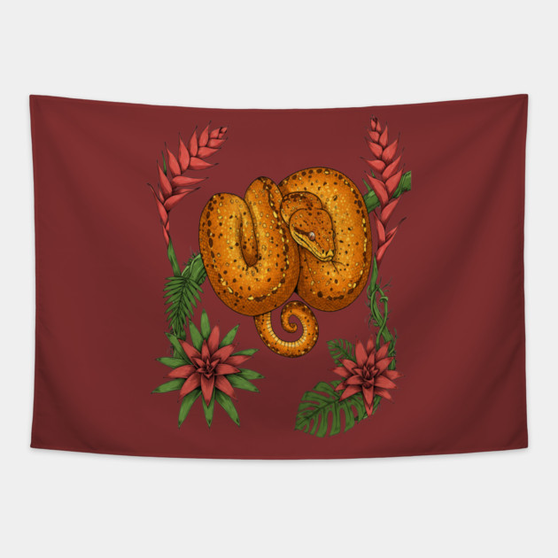 Amazon Tree Boa with Tropical Bromeliads Tapestry by BirdsnStuff