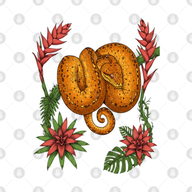 Amazon Tree Boa with Tropical Bromeliads by BirdsnStuff