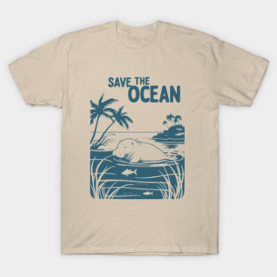 Save The Ocean Manatee - Vintage Marine Conservation Art T-Shirt