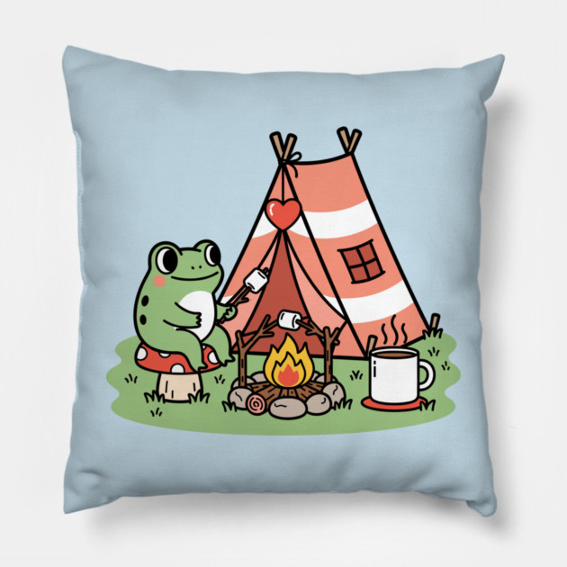 Cozy Camping Frog Pillow by enrynz