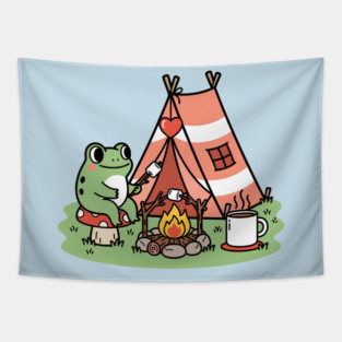 Cozy Camping Frog Tapestry