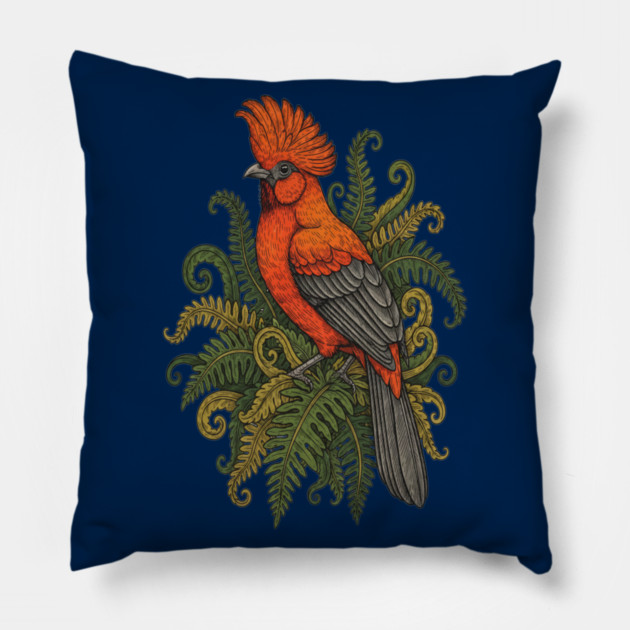 Andean Cock-of-the-Rock Botanical Bird Illustration Pillow by BirdsnStuff