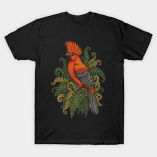 Andean Cock-of-the-Rock Botanical Bird Illustration T-Shirt