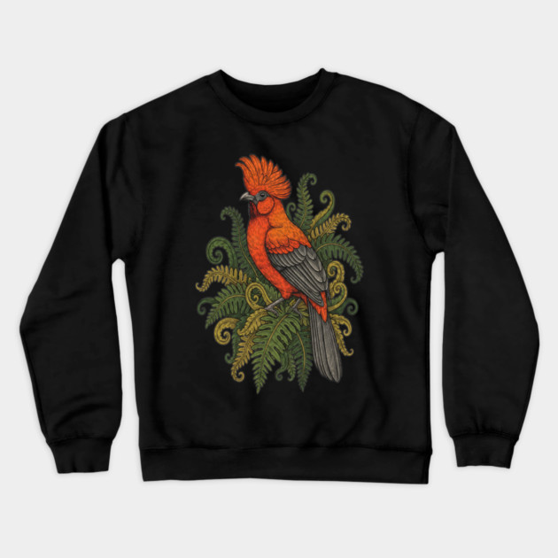 Andean Cock-of-the-Rock Botanical Bird Illustration Crewneck Sweatshirt by BirdsnStuff