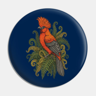 Andean Cock-of-the-Rock Botanical Bird Illustration Pin