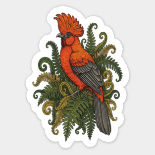 Andean Cock-of-the-Rock Botanical Bird Illustration Sticker