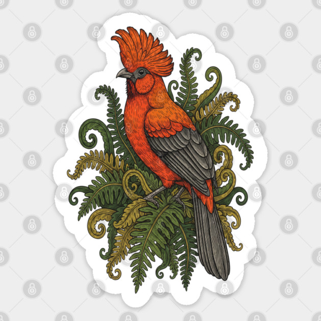 Andean Cock-of-the-Rock Botanical Bird Illustration Sticker by BirdsnStuff