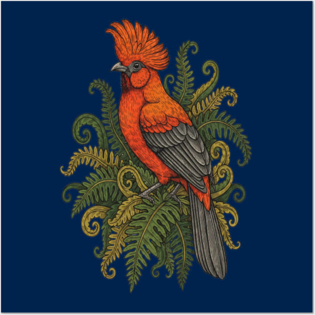 Andean Cock-of-the-Rock Botanical Bird Illustration Wall Art by BirdsnStuff