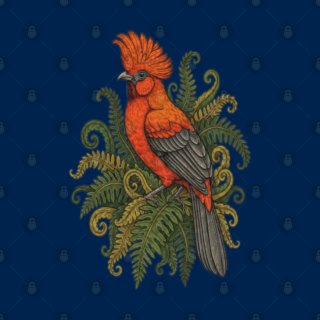 Andean Cock-of-the-Rock Botanical Bird Illustration by BirdsnStuff