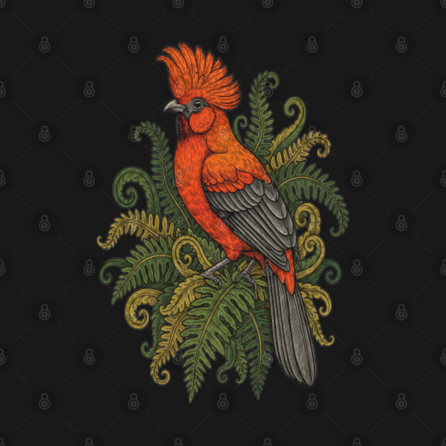 Andean Cock-of-the-Rock Botanical Bird Illustration by BirdsnStuff