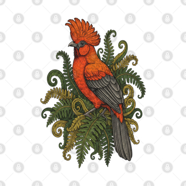 Andean Cock-of-the-Rock Botanical Bird Illustration by BirdsnStuff