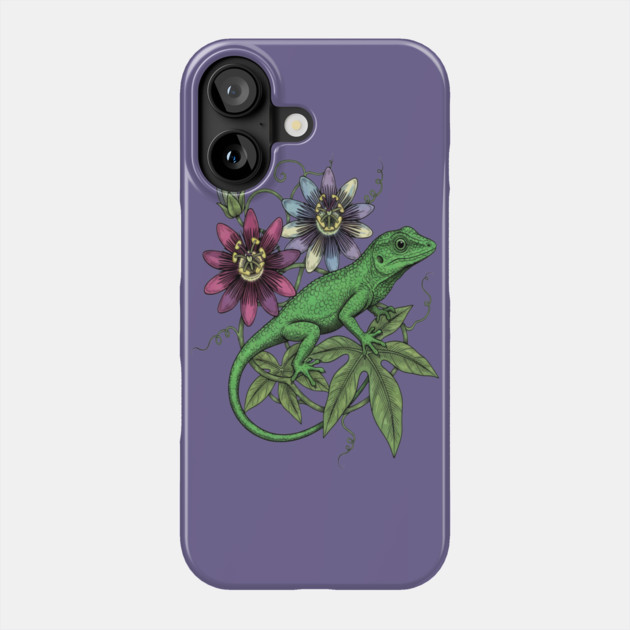 Anole Lizard and Passionflower Phone Case by BirdsnStuff