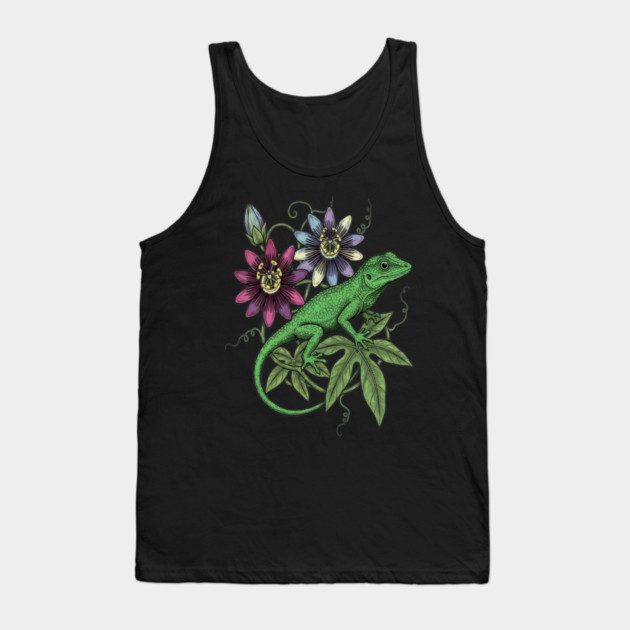 Anole Lizard and Passionflower Tank Top by BirdsnStuff