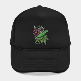 Anole Lizard and Passionflower Hat