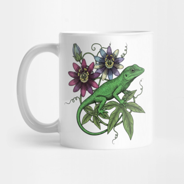 Anole Lizard and Passionflower by BirdsnStuff