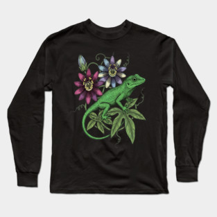 Anole Lizard and Passionflower Long Sleeve T-Shirt