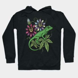 Anole Lizard and Passionflower Hoodie