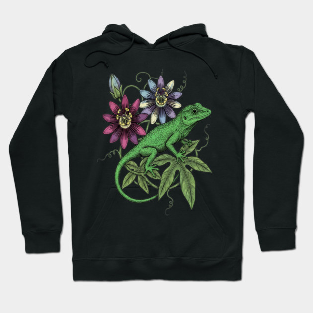 Anole Lizard and Passionflower Hoodie by BirdsnStuff