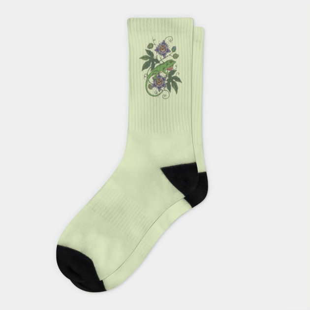 Anole Lizard with Passionflower Vines Socks by BirdsnStuff