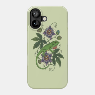Anole Lizard with Passionflower Vines Phone Case