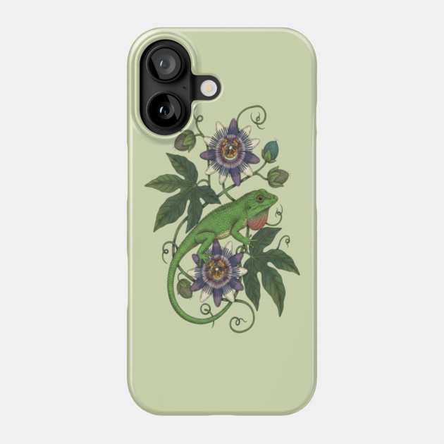Anole Lizard with Passionflower Vines Phone Case by BirdsnStuff