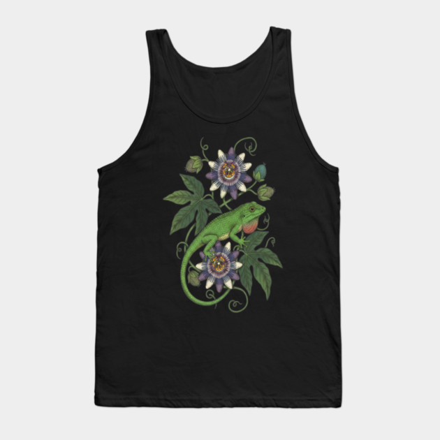 Anole Lizard with Passionflower Vines Tank Top by BirdsnStuff