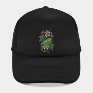 Anole Lizard with Passionflower Vines Hat