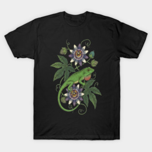 Anole Lizard with Passionflower Vines T-Shirt
