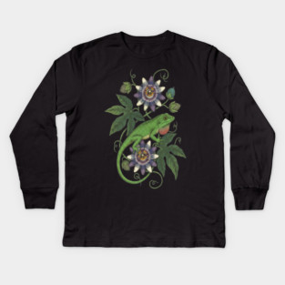 Anole Lizard with Passionflower Vines Kids Long Sleeve T-Shirt