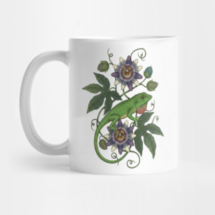 Anole Lizard with Passionflower Vines Mug