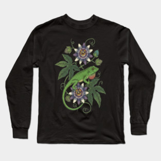 Anole Lizard with Passionflower Vines Long Sleeve T-Shirt