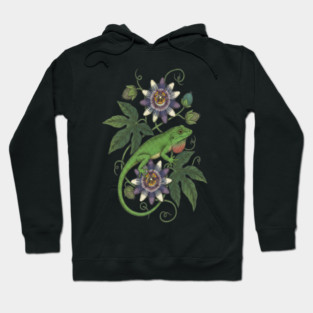 Anole Lizard with Passionflower Vines Hoodie