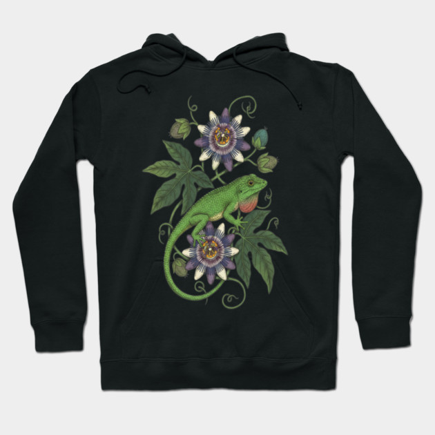 Anole Lizard with Passionflower Vines Hoodie by BirdsnStuff