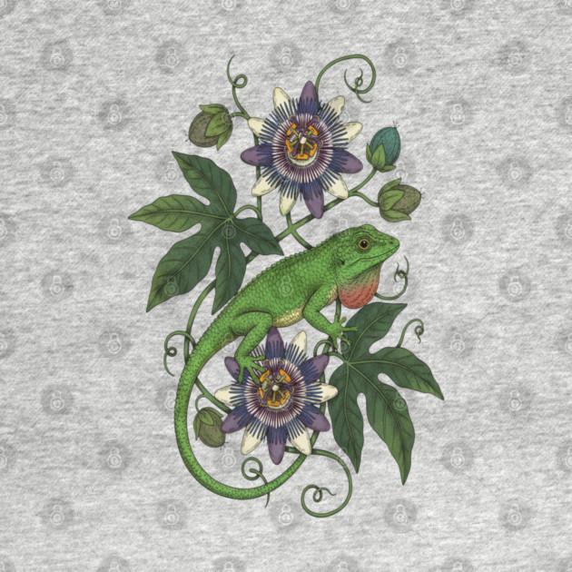 Anole Lizard with Passionflower Vines by BirdsnStuff