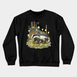 Badger and Fireflies Woodland Artwork Crewneck Sweatshirt