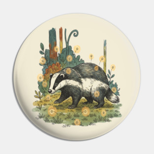 Badger and Fireflies Woodland Artwork Pin