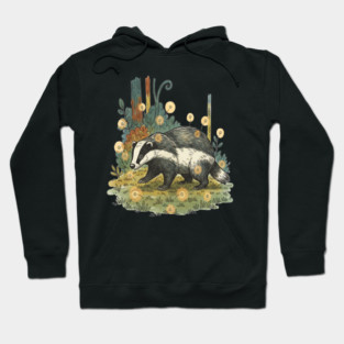 Badger and Fireflies Woodland Artwork Hoodie