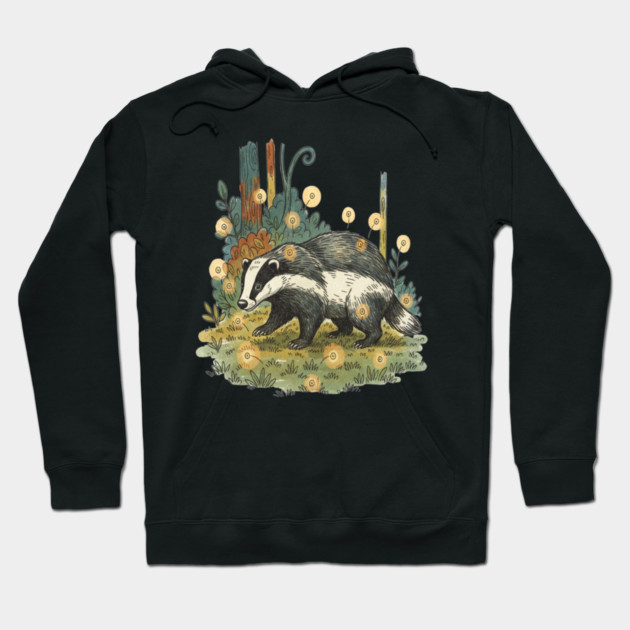 Badger and Fireflies Woodland Artwork Hoodie by BirdsnStuff