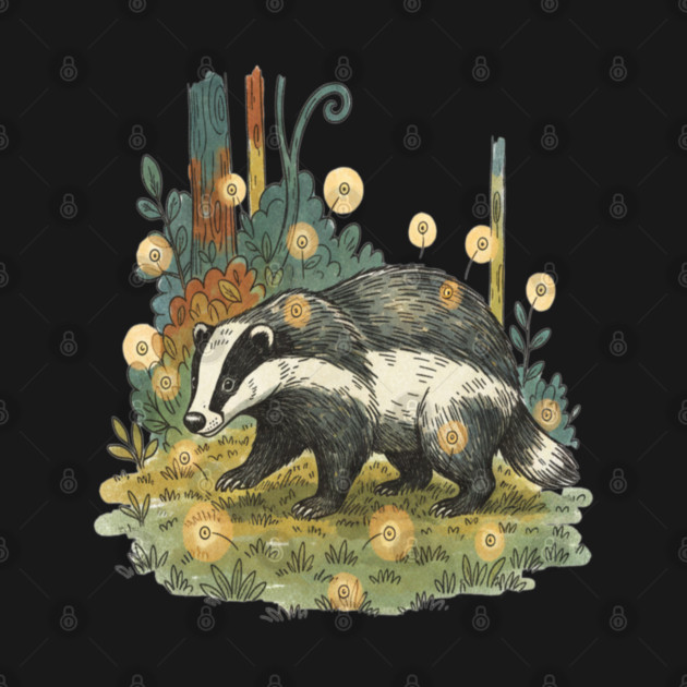 Badger and Fireflies Woodland Artwork by BirdsnStuff