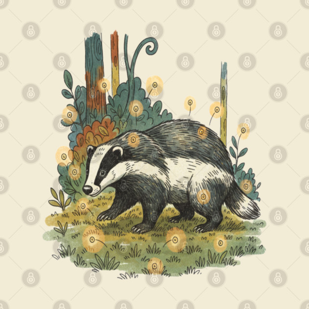 Badger and Fireflies Woodland Artwork by BirdsnStuff